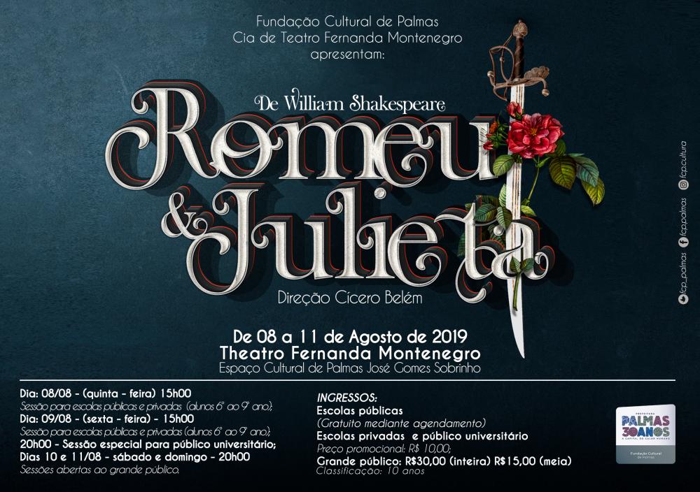 Em Palmas, Cia de Teatro Fernanda Montenegro apresenta ‘Romeu e Julieta’, de 08 a 11 de agosto