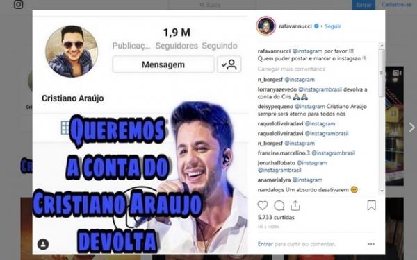 Instagram desativa conta do sertanejo Cristiano Araújo: fãs lamentam e pedem reativação