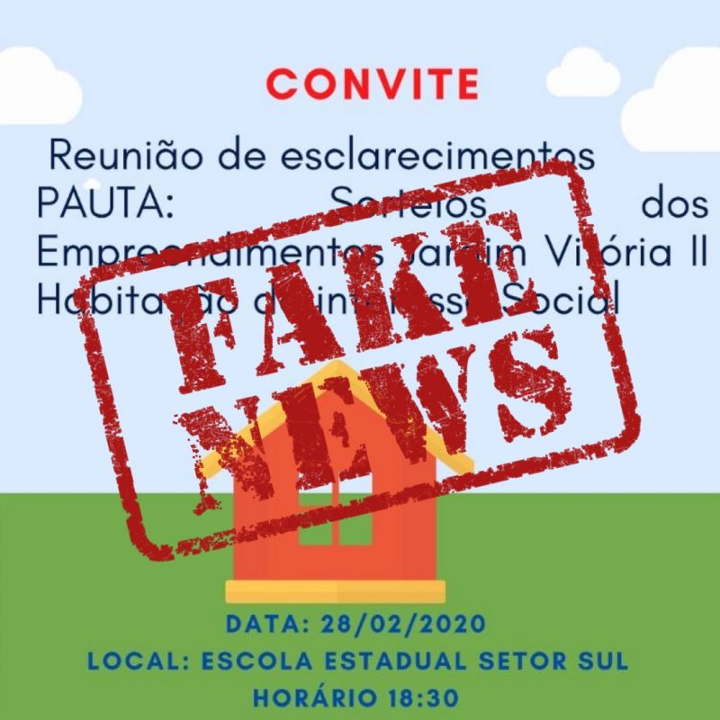 É FAKE NEWS! Prefeitura desmente boatos sobre reunião do empreendimento Vitória II em Palmas