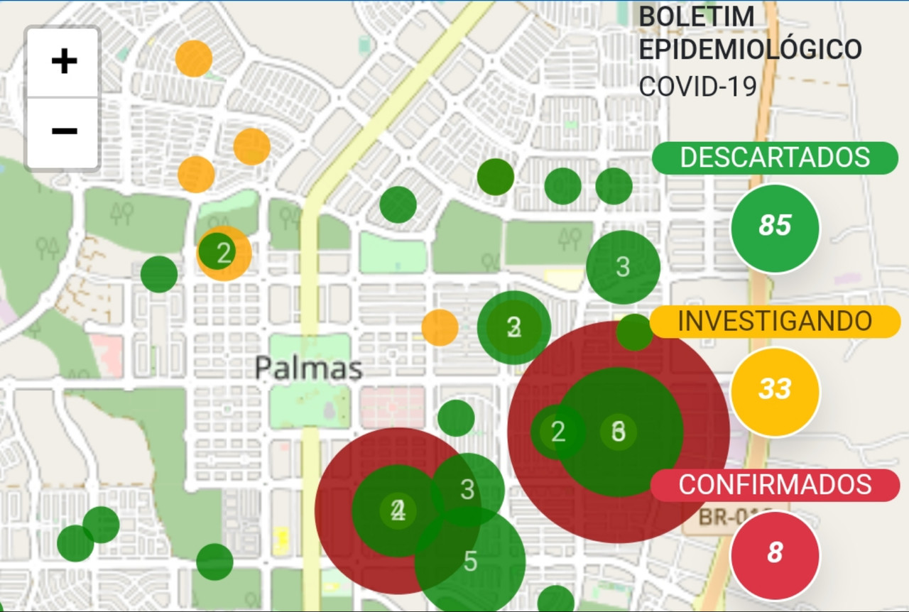 Mapa virtual mostra onde estão os casos confirmados e suspeitos de coronavírus em Palmas; confira aqui