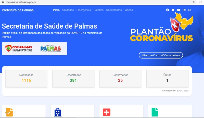 'Plantão Coronavírus': Prefeitura de Palmas divulga novo site para acompanhar situação da pandemia na capital