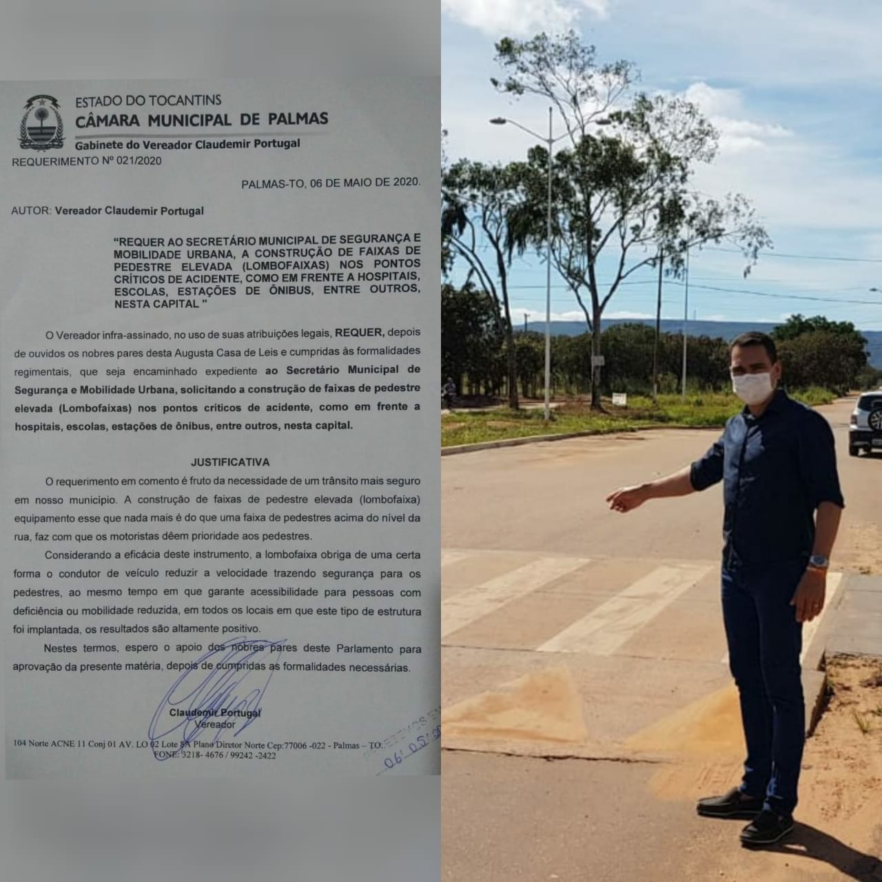 Vereador Claudemir Portugal solicita instalação de lombofaixas em vias movimentadas de Palmas