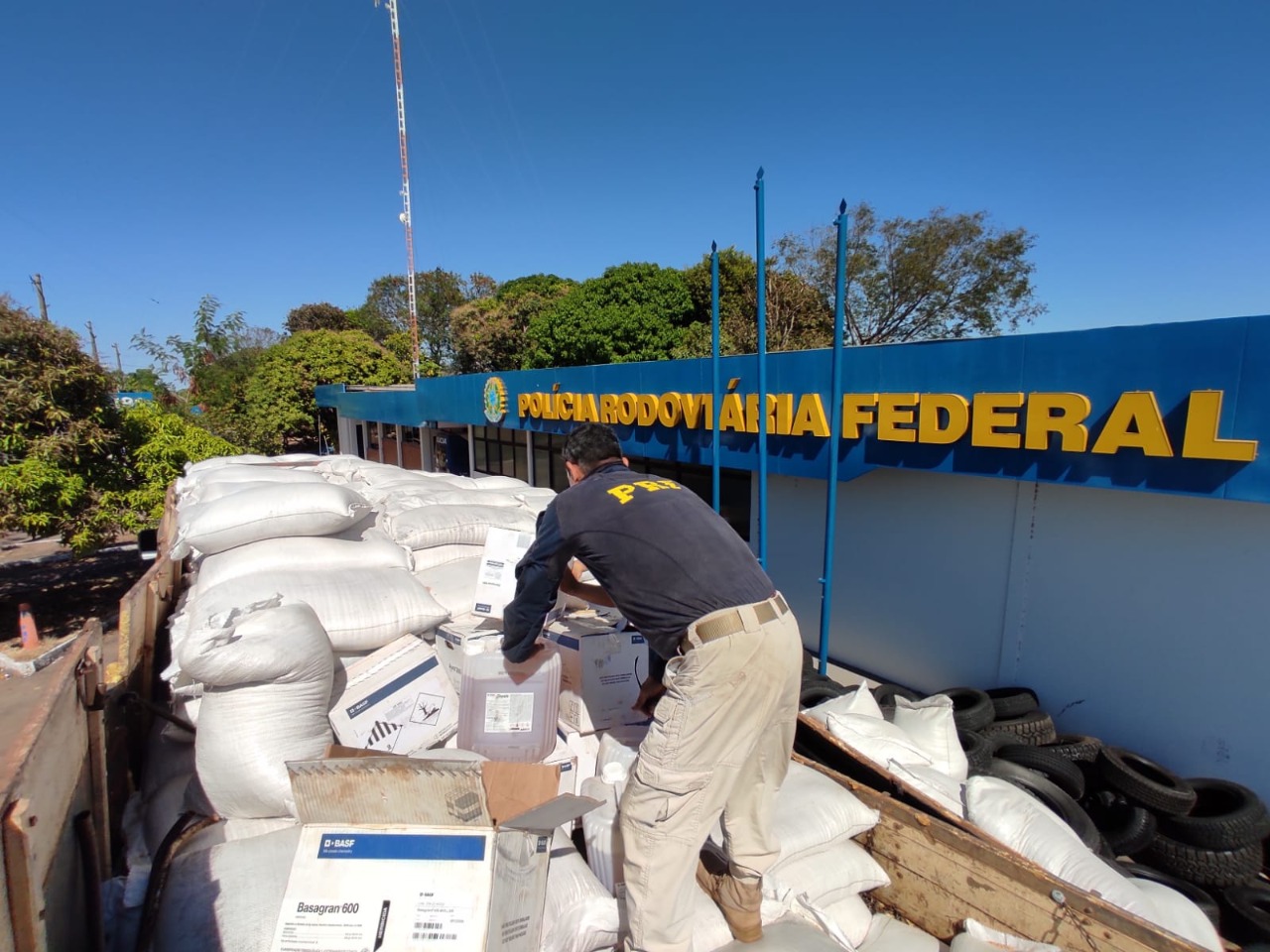 PRF apreende caminhão transportando alimentos junto com agrotóxicos na BR-153 em Gurupi