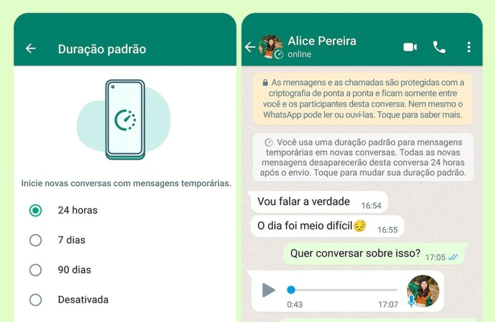 WhatsApp permite usar mensagens que desaparecem como padrão em novas conversas; saiba como