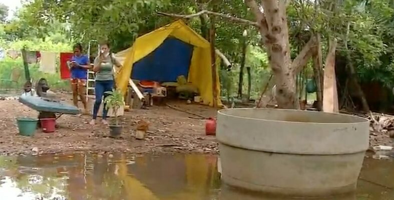 ''Última opção'', diz família que montou barraca em mata após ter casa invadida pela enchente