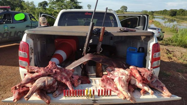 Suspeitos são presos com armas e carne de animais silvestres na BR-242