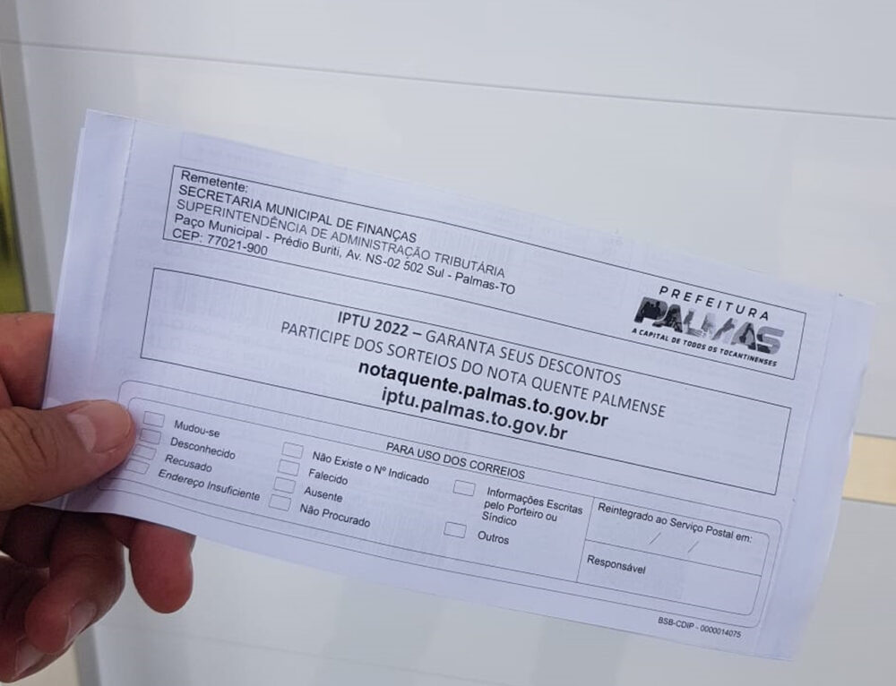 FIM DE PRAZO: Pagamento à vista do IPTU de Palmas com 10% de desconto só poderá ser feito até essa terça-feira,15