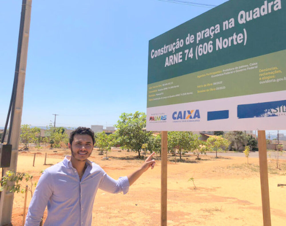 Após ter requerimento aprovado, Pedro Cardoso fiscaliza obras da praça Poliesportiva na quadra 606 norte, em Palmas