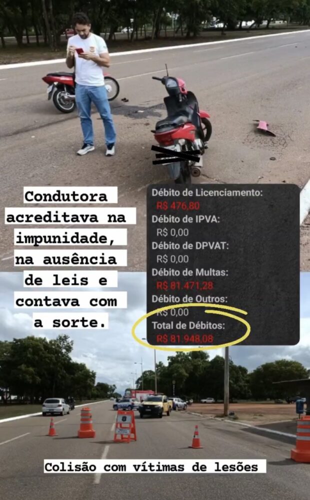 Moto com mais de R$ 80 mil em multas é apreendida após acidente na Avenida Teotônio Segurado, em Palmas