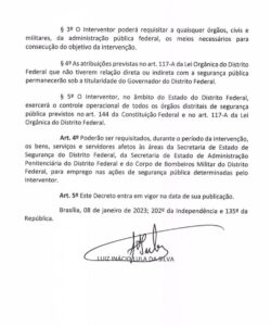 Confira na íntegra o decreto de intervenção federal no DF assinado por Lula