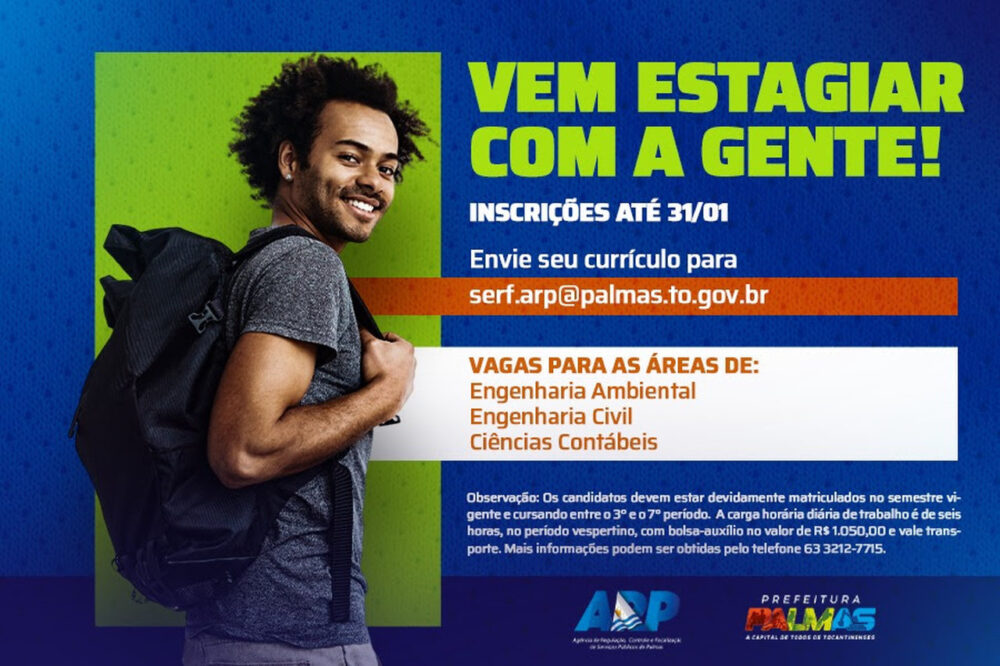 ARP abre inscrições para estudantes interessados em estágio em Palmas; veja detalhes