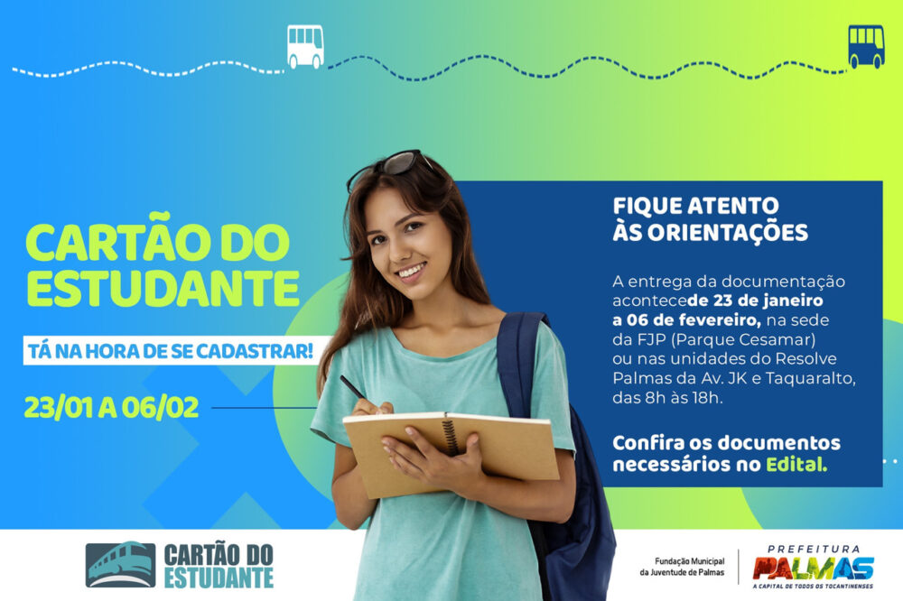 Fique atento! Fundação da Juventude de Palmas ajusta requisitos na seleção ao Cartão do Estudante 2023