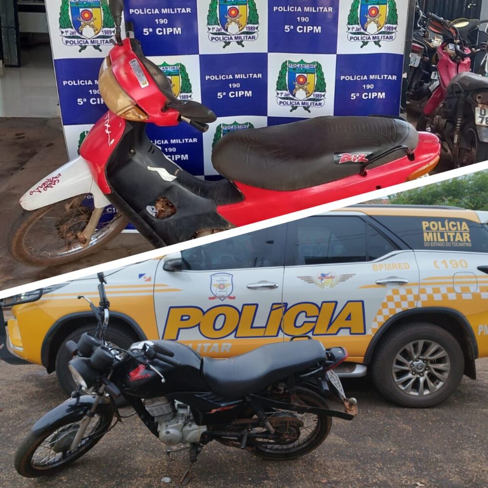 Polícia Militar recupera duas motos roubadas e prende duas pessoas por roubo e receptação em Tocantinópolis