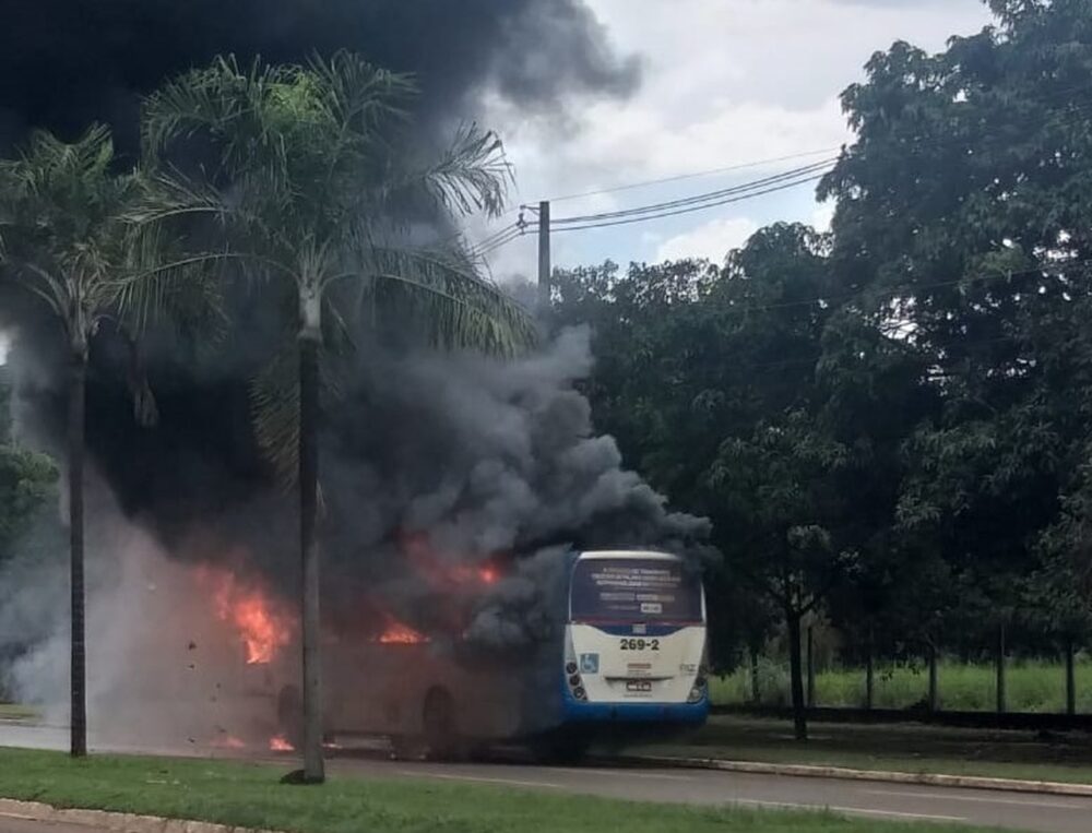 SUSTO! Ônibus fica completamente destruído após pegar fogo no centro de Palmas e passageiros são evacuados às pressas; saiba detalhes