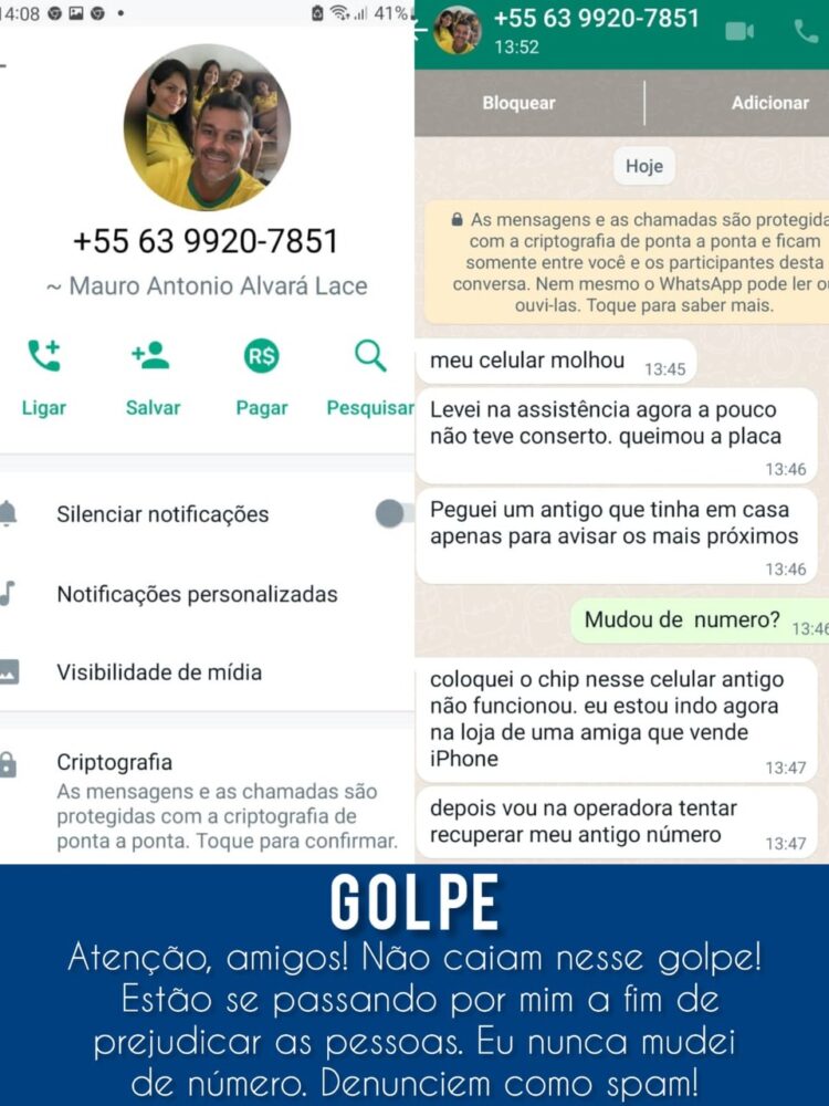 Golpistas usam perfil fake no WhatsApp para se passar pelo Vereador Mauro Lacerda de Palmas