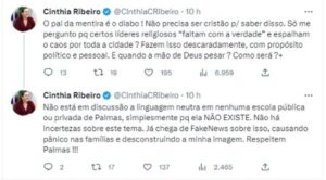 Cinthia Ribeiro se posiciona a respeito do PL para derrubar seu veto sobre a linguagem neutra e critica influenciadores religiosos presentes durante sessão; "o pai da mentira é o diabo"