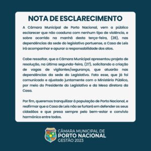 Briga na Câmara de Porto Nacional termina com duas pessoas feridas a faca nesta terça-feira (28)