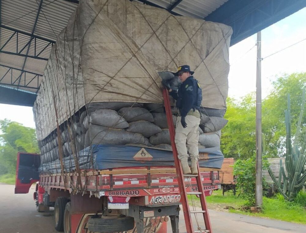 Caminhão com carvão sem licença e sem exigências para transporte é apreendido pela PRF na BR-153, em Guaraí