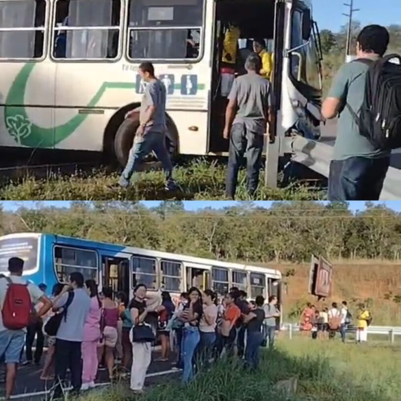 Que susto! Motorista perde o controle de ônibus do Transporte Coletivo de Palmas e quase invade pista contrária da BR-010; veja detalhes