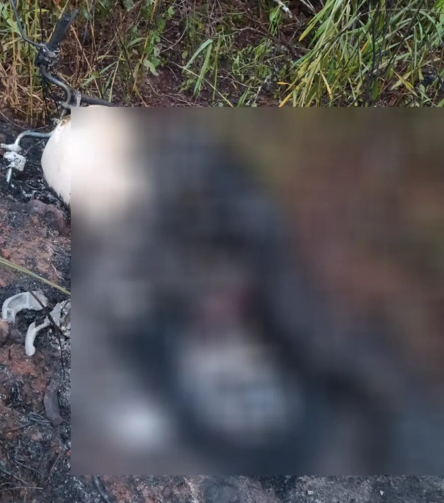 Corpo carbonizado é encontrado pela PM em cima de motocicleta; o atendimento era de acidente mas foi constatado um homicídio em Darcinópolis