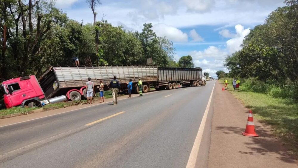 Acidente envolvendo caminhão carregado com gado paralisa trecho da BR-153, no sul do Tocantins