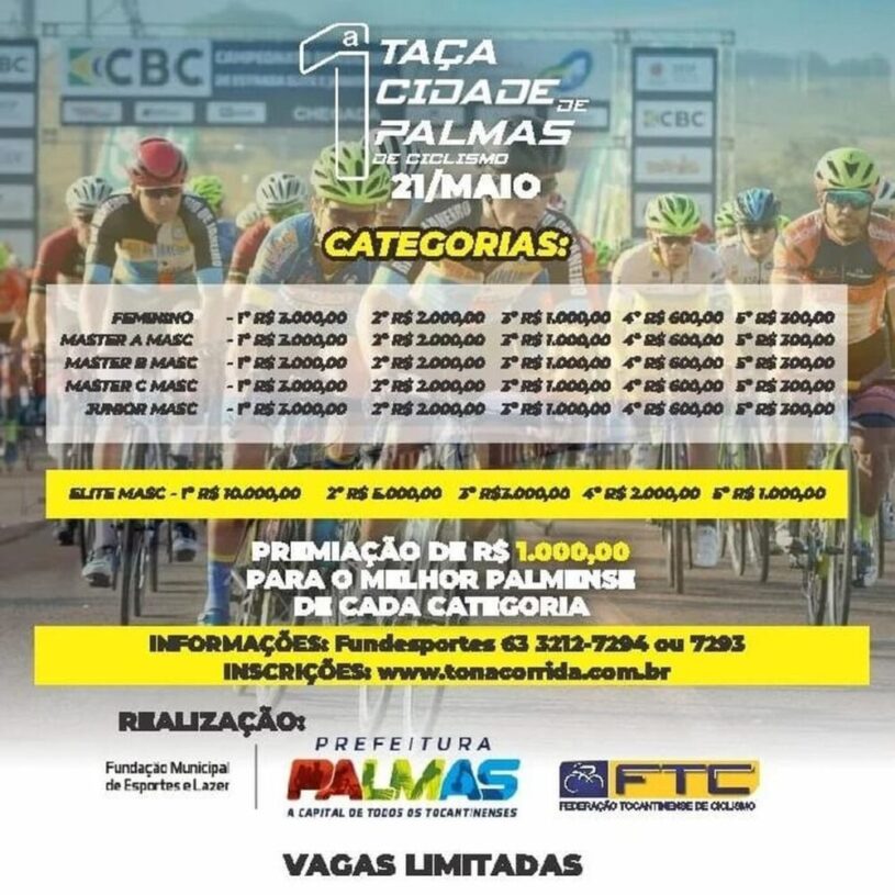 1ª Taça Cidade de Palmas de Ciclismo está com inscrições abertas; saiba como participar