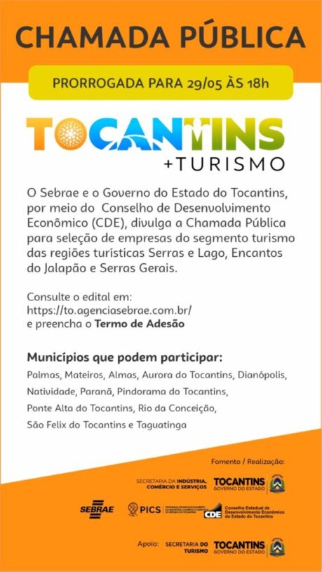 Sebrae prorroga inscrições para chamada pública do Tocantins + Turismo
