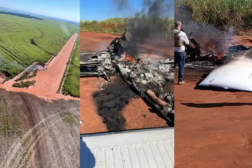 Após ser seguido por aviões da FAB, piloto pousa e coloca fogo em aeronave