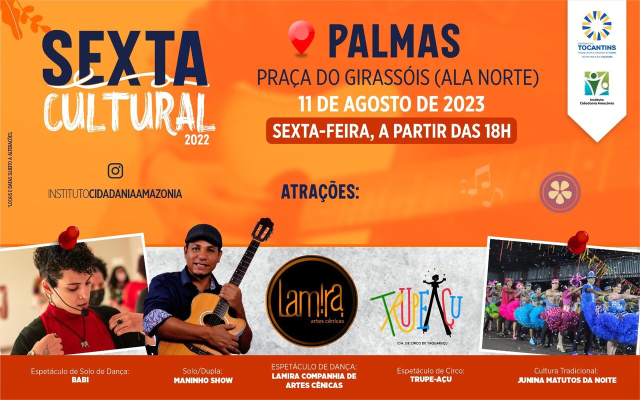 Sexta Cultural: Praça dos Girassóis será palco de shows e expressões artísticas no próximo dia 11; saiba detalhes