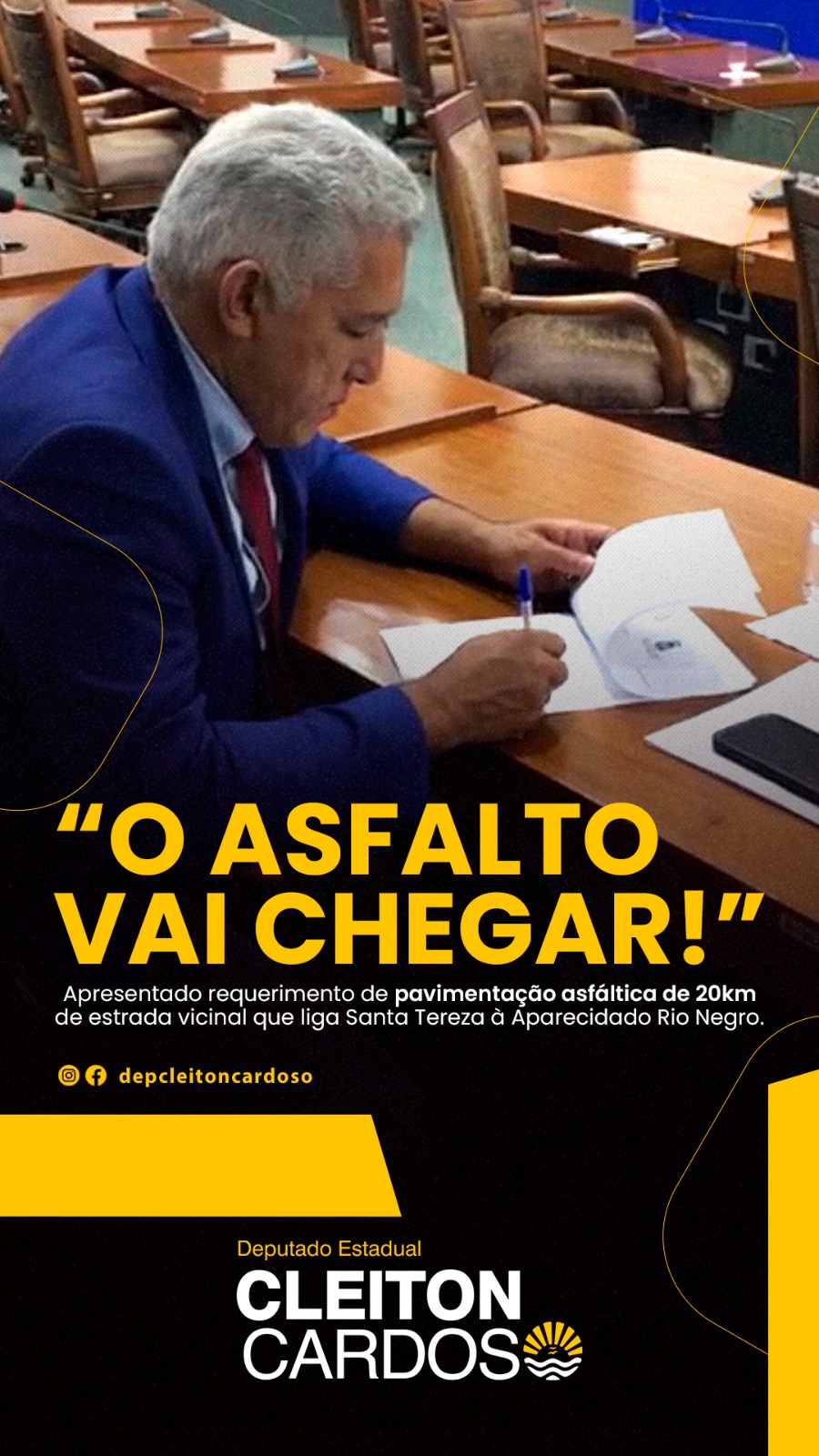 Deputado estadual Cleiton Cardoso anuncia iniciativas para melhoria da infraestrutura no Tocantins