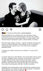 Sandy e Lucas Lima anunciam fim de casamento: 'Não foi uma decisão fácil’