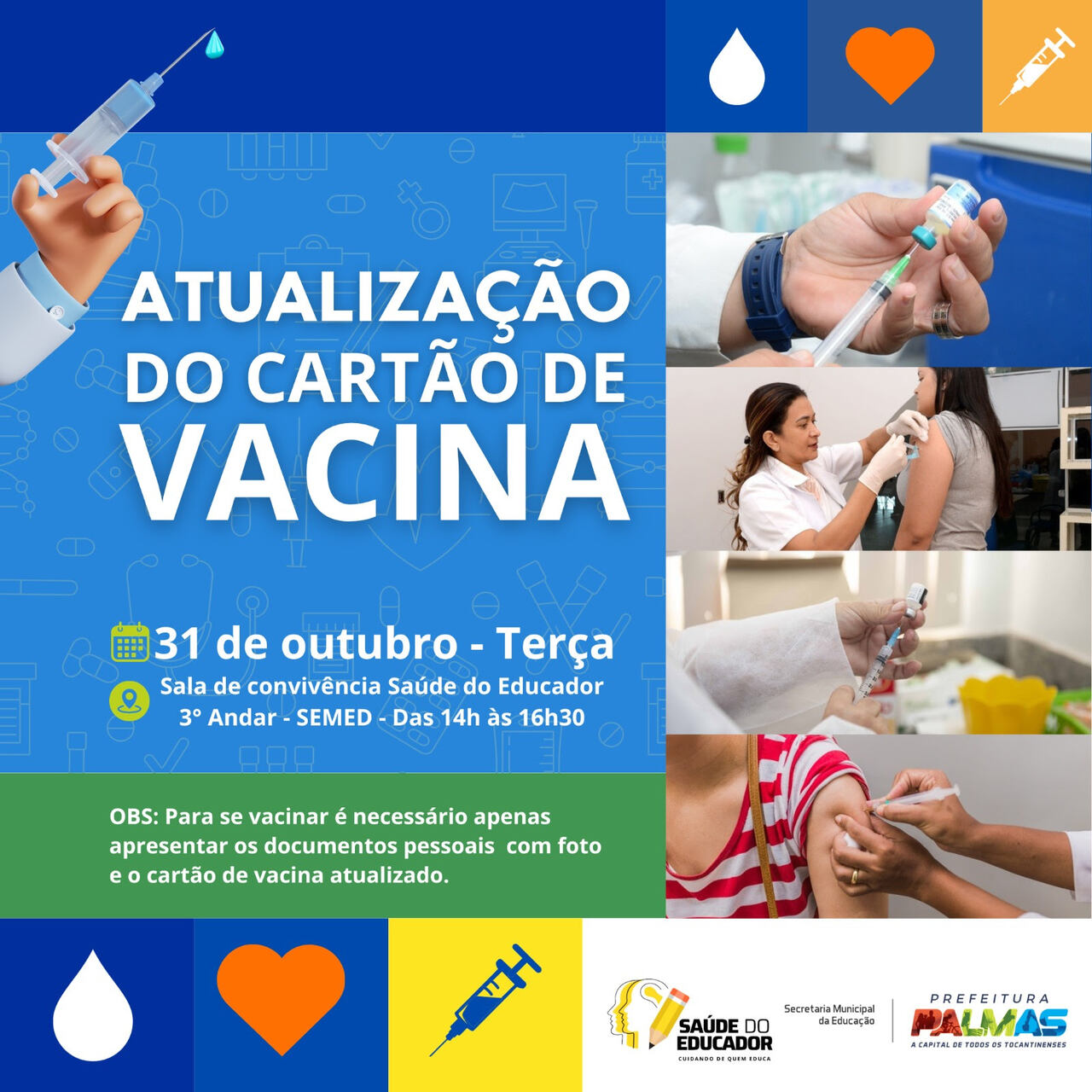 Cartão de vacina dos servidores da Educação de Palmas pode ser atualizado nesta terça (31); confira
