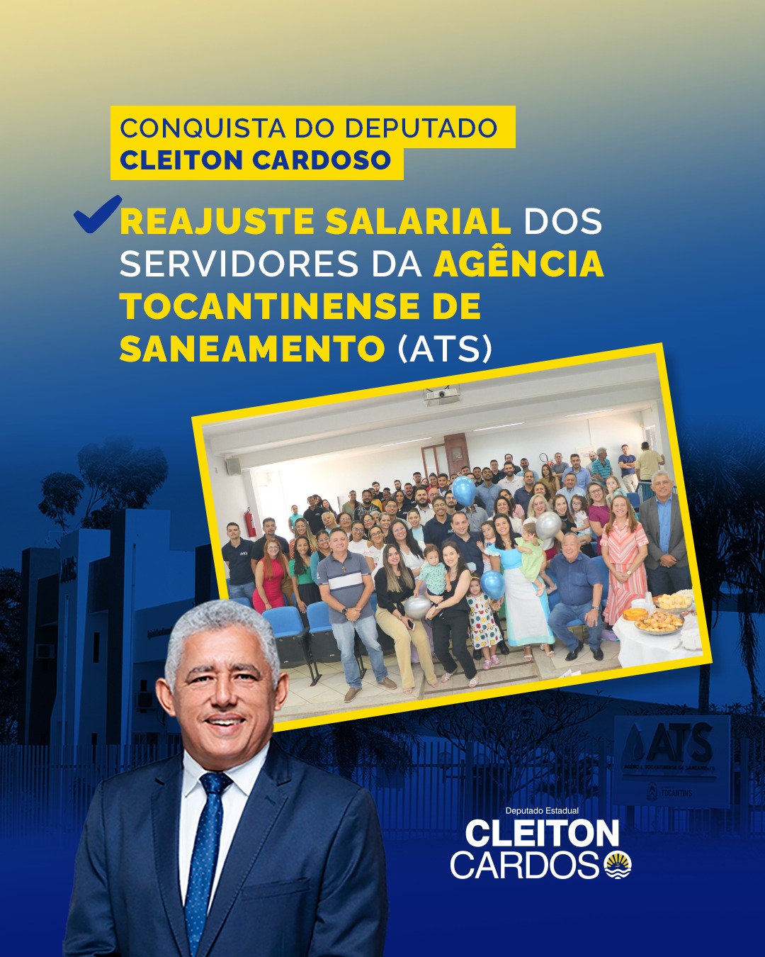 Deputado Cleiton Cardoso garante novo reajuste salarial para servidores da Agência Tocantinense de Saneamento