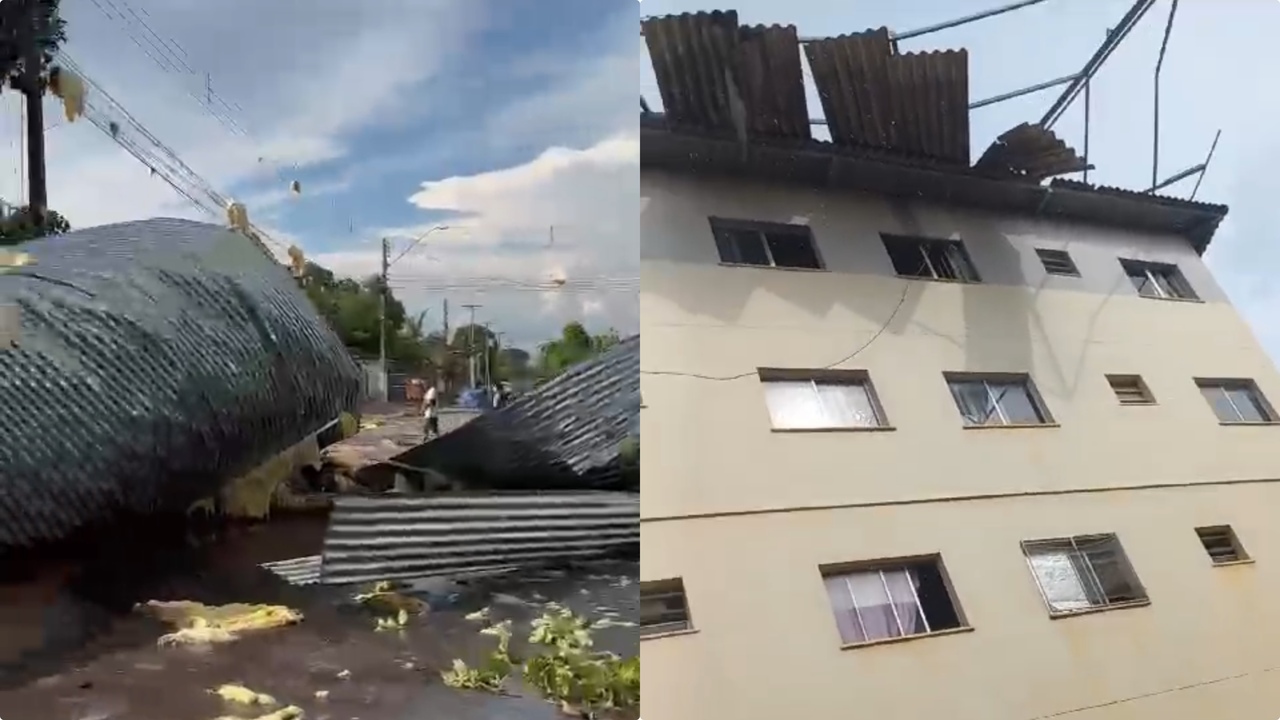 Temporal na região sul de Palmas arranca telhado de escola e causa diversos prejuízos em condomínio residencial; VEJA VÍDEO