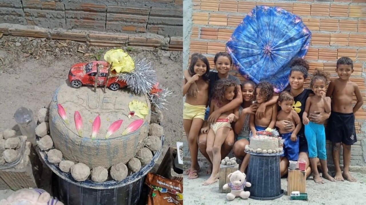 [VÍDEO] Com bolo e docinhos feitos de areia, menino de 2 anos comemora aniversário e emociona internautas no Piauí