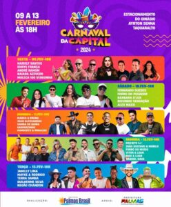 SAIU! Confira a programação completa do 'Carnaval da Capital' que acontecerá em Taquaralto, na região Sul de Palmas