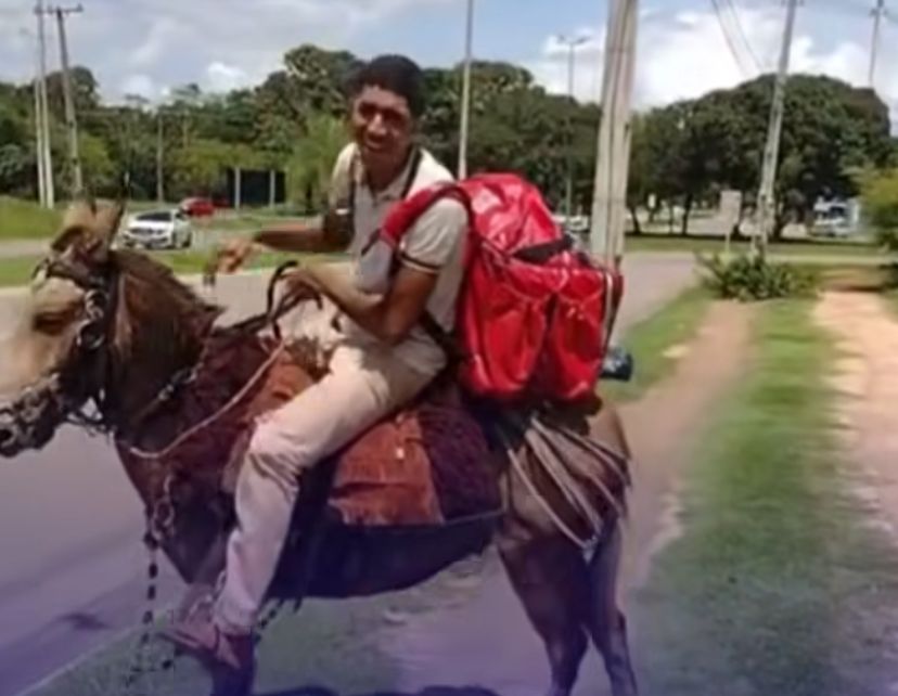 Jovem de Palmas viraliza fazendo entregas montado em um burro; conheça a história de João Pedro