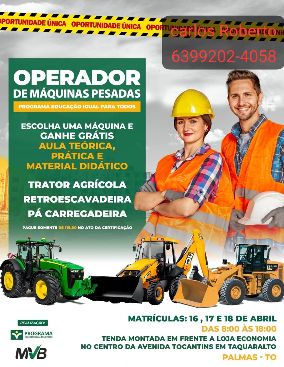 Capacitação gratuita: Curso de operador de máquinas pesadas abre inscrições em Palmas; saiba como participar