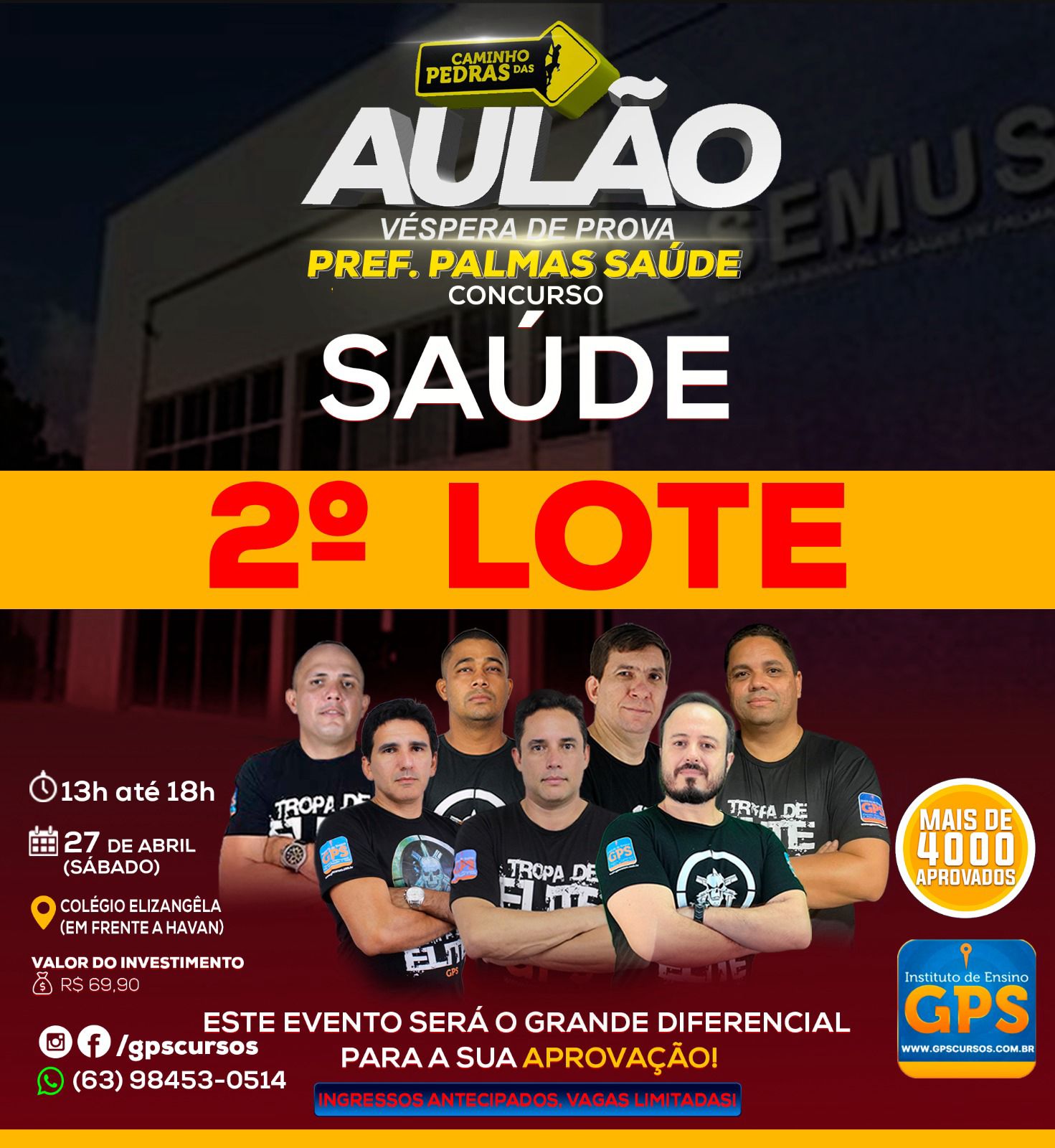 Vai fazer o concurso da saúde de Palmas? Aulão de véspera da prova da GPS Cursos acontece neste sábado; saiba como participar