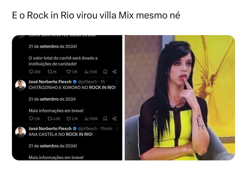 Rock in Rio é alvo de críticas nas redes sociais após incluir shows sertanejos na line-up: ''Virou Villa Mix''