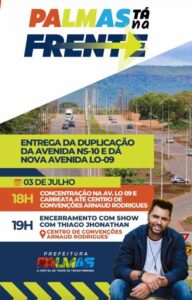 Com show de Thiago Jhonathan, Prefeitura de Palmas realiza amanhã a entrega da duplicação da Av. NS-10 e da nova LO-09