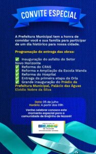 AMANHÃ: Prefeito Marquim Nobre entregará diversas obras concluídas que beneficiarão a população de Brejinho de Nazaré