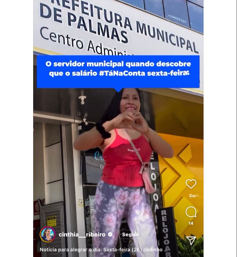 Ao som do hit de Pabllo Vittar, prefeita Cinthia anuncia antecipação dos salários dos servidores de Palmas para sexta-feira (26)