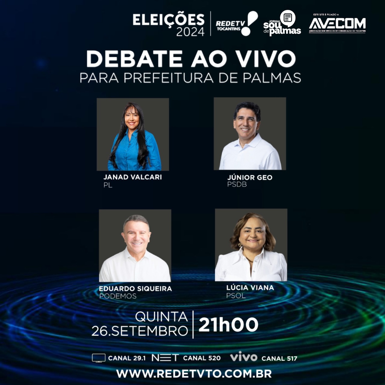 RedeTV Tocantins, Avecom e Jornal Sou de Palmas promovem debate com candidatos à Prefeitura de Palmas