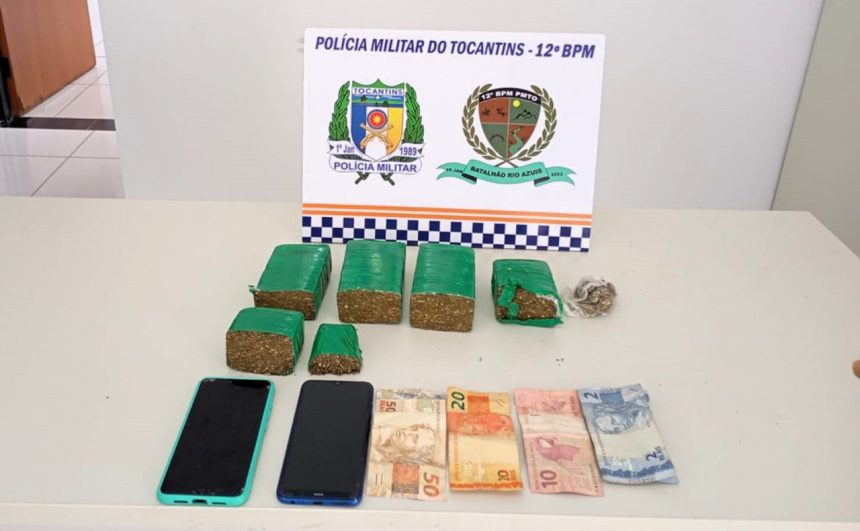 PM apreende mais de 1 kg de maconha e prende dupla suspeita de tráfico em Aurora do Tocantins