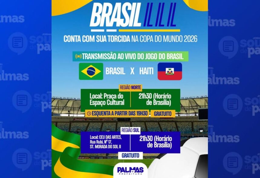Brasil x Haiti terá transmissão gratuita em telões promovida pela Prefeitura de Palmas; veja onde assistir ao jogo da Seleção nesta sexta-feira 1 Brasil x Haiti terá transmissão gratuita em telões promovida pela Prefeitura de Palmas; veja onde assistir ao jogo da Seleção nesta sexta-feira