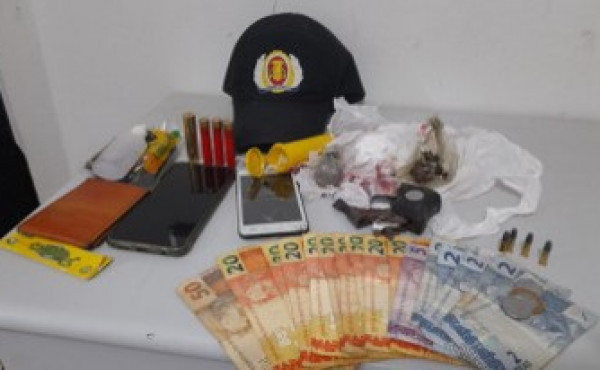 Suspeito de tráfico é preso, drogas, arma de fogo e munições apreendidas pela PM em Goianorte