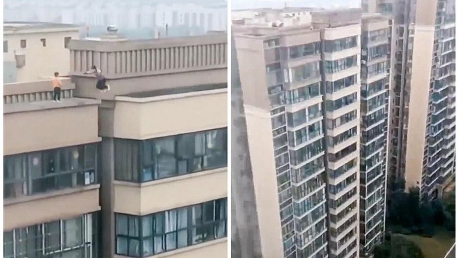 VÍDEO: Sem medo, crianças pulam entre prédios de 22 andares na China